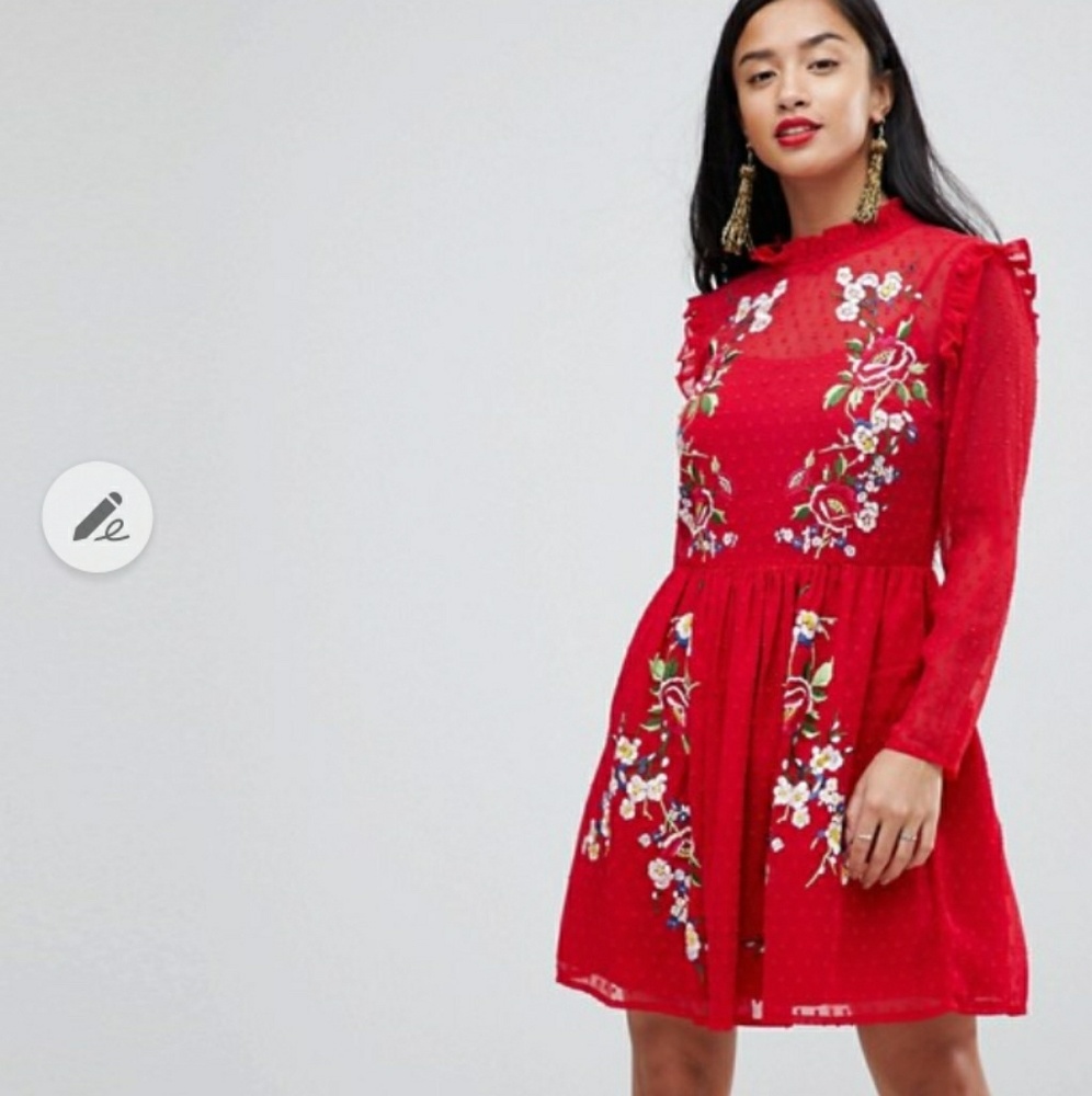 ASOS Red Embroidered Petite Dress